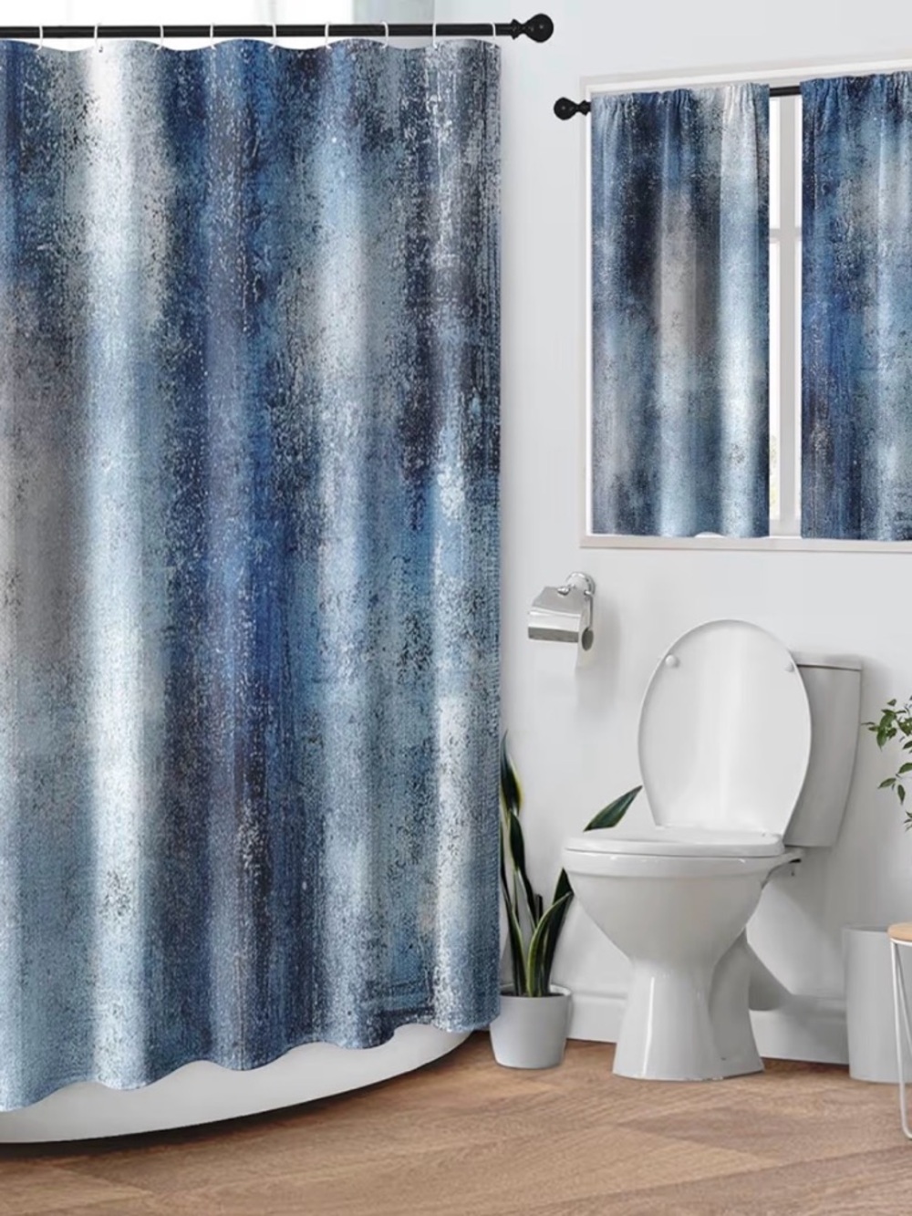 Blue Textured Shower Curtain - Modern Bath Accent
